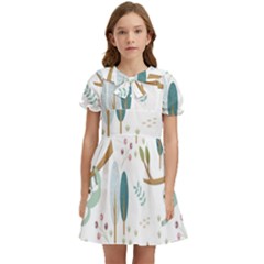 Pattern-sloth-woodland Kids  Bow Tie Puff Sleeve Dress by Salman4z