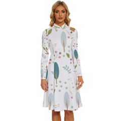 Pattern-sloth-woodland Long Sleeve Shirt Collar A-line Dress by Salman4z