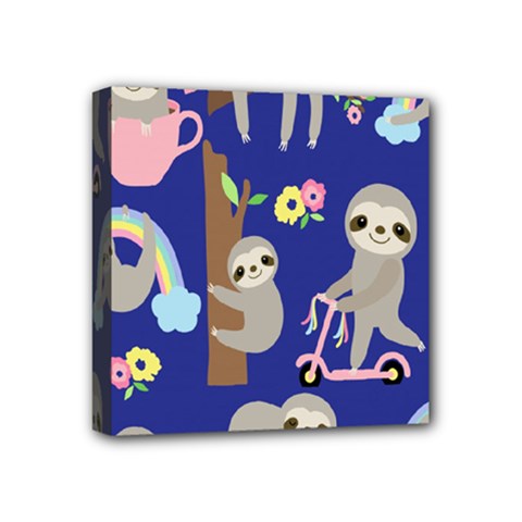 Hand-drawn-cute-sloth-pattern-background Mini Canvas 4  X 4  (stretched) by Salman4z