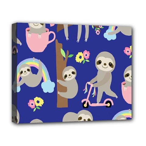 Hand-drawn-cute-sloth-pattern-background Deluxe Canvas 20  X 16  (stretched) by Salman4z