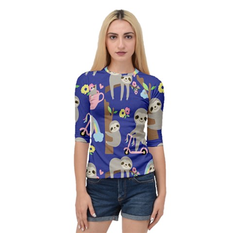 Hand-drawn-cute-sloth-pattern-background Quarter Sleeve Raglan Tee by Salman4z