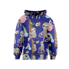 Hand-drawn-cute-sloth-pattern-background Kids  Pullover Hoodie by Salman4z