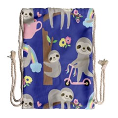 Hand-drawn-cute-sloth-pattern-background Drawstring Bag (large) by Salman4z