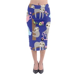 Hand-drawn-cute-sloth-pattern-background Midi Pencil Skirt by Salman4z