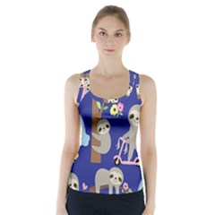 Hand-drawn-cute-sloth-pattern-background Racer Back Sports Top by Salman4z