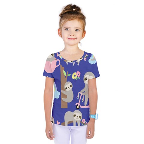 Hand-drawn-cute-sloth-pattern-background Kids  One Piece Tee by Salman4z