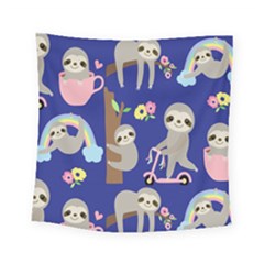 Hand-drawn-cute-sloth-pattern-background Square Tapestry (small) by Salman4z