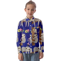 Hand-drawn-cute-sloth-pattern-background Kids  Long Sleeve Shirt by Salman4z