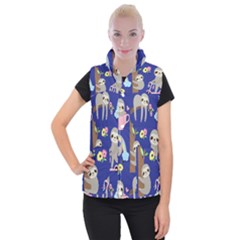 Hand-drawn-cute-sloth-pattern-background Women s Button Up Vest by Salman4z