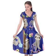 Hand-drawn-cute-sloth-pattern-background Cap Sleeve Wrap Front Dress by Salman4z