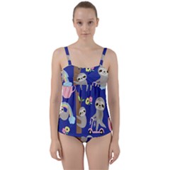 Hand-drawn-cute-sloth-pattern-background Twist Front Tankini Set by Salman4z