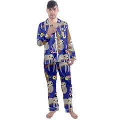 Hand-drawn-cute-sloth-pattern-background Men s Long Sleeve Satin Pajamas Set