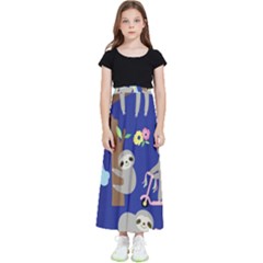 Hand-drawn-cute-sloth-pattern-background Kids  Flared Maxi Skirt by Salman4z