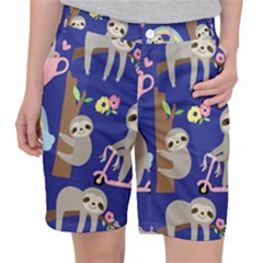 Hand-drawn-cute-sloth-pattern-background Women s Pocket Shorts by Salman4z