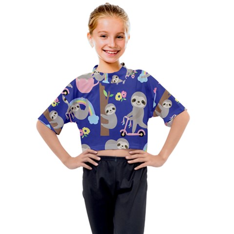 Hand-drawn-cute-sloth-pattern-background Kids Mock Neck Tee by Salman4z