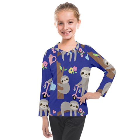 Hand-drawn-cute-sloth-pattern-background Kids  Long Mesh Tee by Salman4z