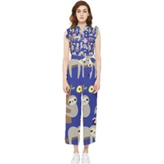 Hand-drawn-cute-sloth-pattern-background Women s Frill Top Chiffon Jumpsuit by Salman4z