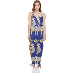 Hand-drawn-cute-sloth-pattern-background Sleeveless Tie Ankle Chiffon Jumpsuit by Salman4z