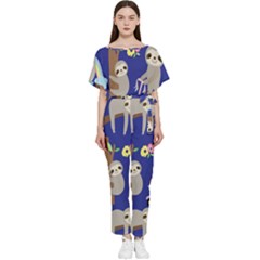 Hand-drawn-cute-sloth-pattern-background Batwing Lightweight Chiffon Jumpsuit by Salman4z