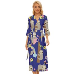 Hand-drawn-cute-sloth-pattern-background Midsummer Wrap Dress by Salman4z