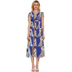 Hand-drawn-cute-sloth-pattern-background V-neck Drawstring Shoulder Sleeveless Maxi Dress by Salman4z