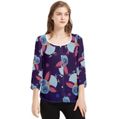 Owl-pattern-background Chiffon Quarter Sleeve Blouse by Salman4z