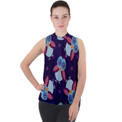 Owl-pattern-background Mock Neck Chiffon Sleeveless Top by Salman4z