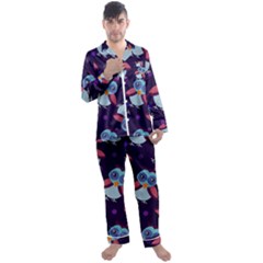 Owl-pattern-background Men s Long Sleeve Satin Pajamas Set by Salman4z