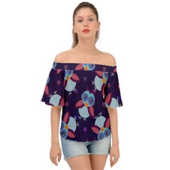 Owl-pattern-background Off Shoulder Short Sleeve Top by Salman4z