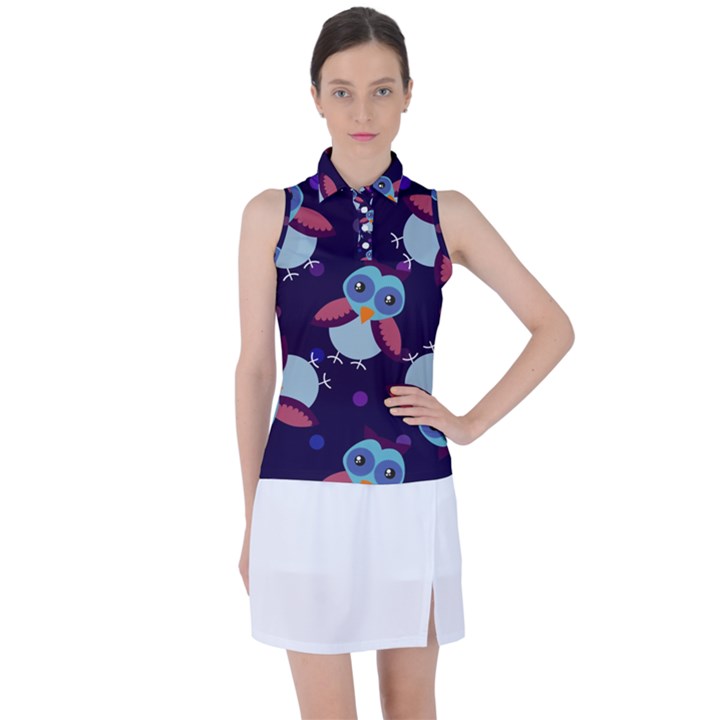 Owl-pattern-background Women s Sleeveless Polo Tee