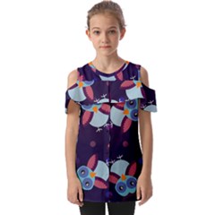 Owl-pattern-background Fold Over Open Sleeve Top by Salman4z