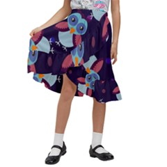 Owl-pattern-background Kids  Ruffle Flared Wrap Midi Skirt