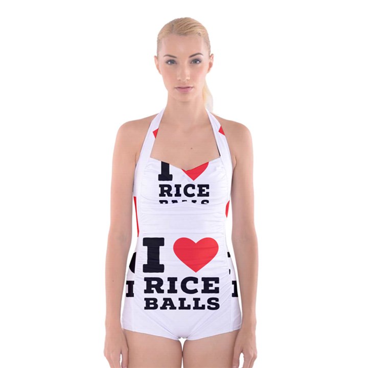 I love rice balls Boyleg Halter Swimsuit 