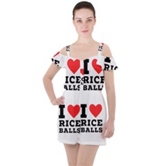 I Love Rice Balls Ruffle Cut Out Chiffon Playsuit by ilovewhateva