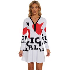 I Love Rice Balls Long Sleeve Deep V Mini Dress  by ilovewhateva