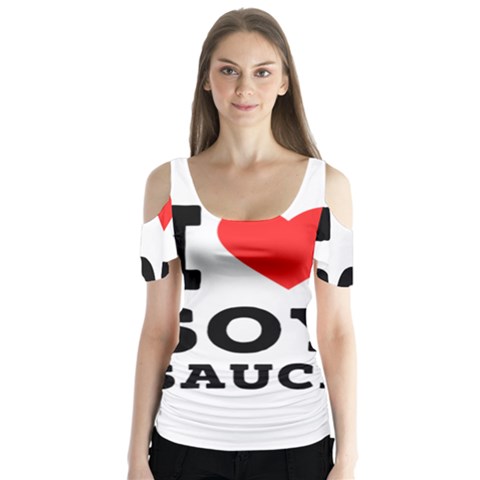 I Love Soy Sauce Butterfly Sleeve Cutout Tee  by ilovewhateva