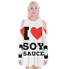 I Love Soy Sauce Velvet Long Sleeve Shoulder Cutout Dress by ilovewhateva