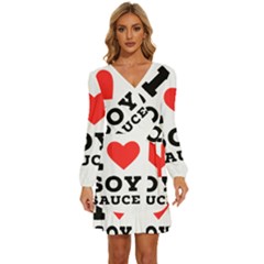 I Love Soy Sauce Long Sleeve Waist Tie Ruffle Velvet Dress by ilovewhateva