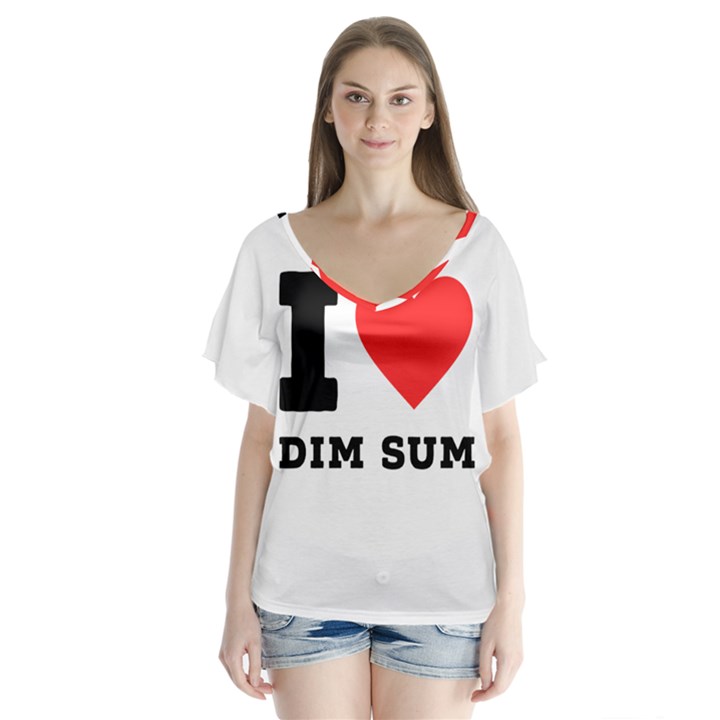 I love dim sum V-Neck Flutter Sleeve Top