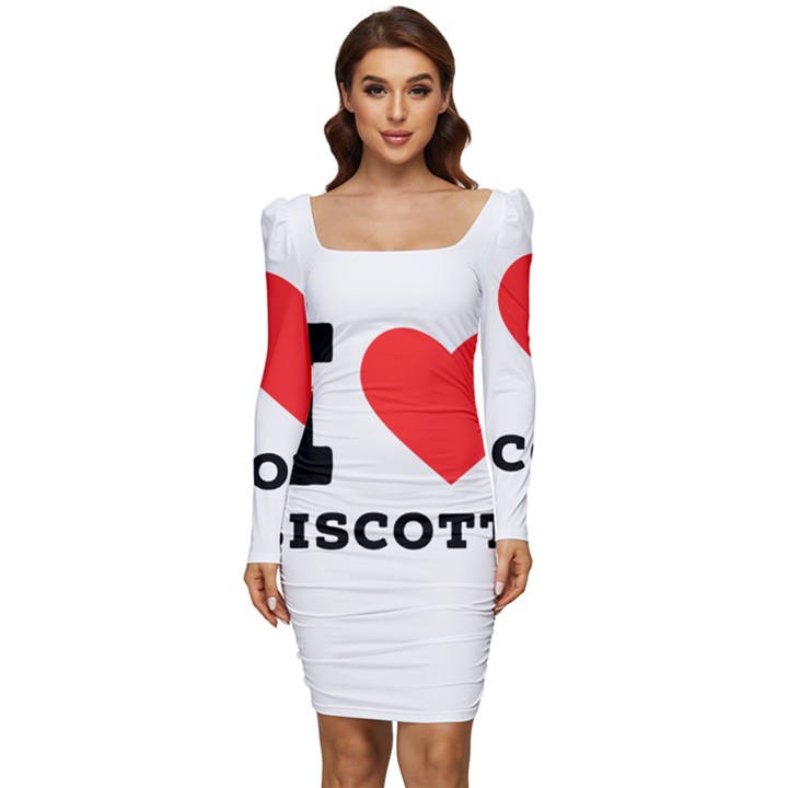 I love biscotti Women Long Sleeve Ruched Stretch Jersey Dress