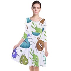 Dangerous-streptococcus-lactobacillus-staphylococcus-others-microbes-cartoon-style-vector-seamless Quarter Sleeve Waist Band Dress by Salman4z