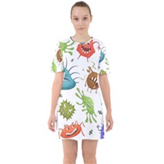 Dangerous-streptococcus-lactobacillus-staphylococcus-others-microbes-cartoon-style-vector-seamless Sixties Short Sleeve Mini Dress by Salman4z