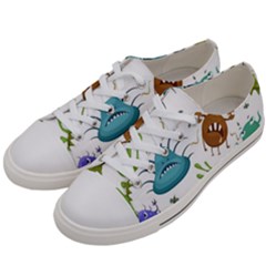 Dangerous-streptococcus-lactobacillus-staphylococcus-others-microbes-cartoon-style-vector-seamless Women s Low Top Canvas Sneakers by Salman4z