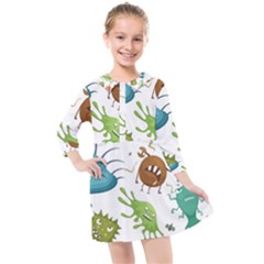 Dangerous-streptococcus-lactobacillus-staphylococcus-others-microbes-cartoon-style-vector-seamless Kids  Quarter Sleeve Shirt Dress by Salman4z