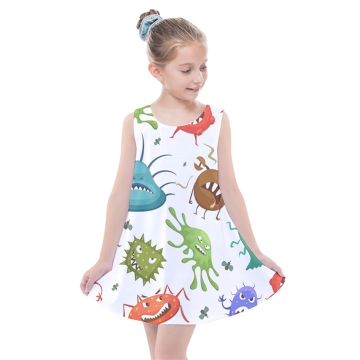 Dangerous-streptococcus-lactobacillus-staphylococcus-others-microbes-cartoon-style-vector-seamless Kids  Summer Dress