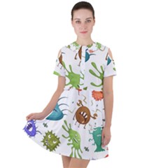 Dangerous-streptococcus-lactobacillus-staphylococcus-others-microbes-cartoon-style-vector-seamless Short Sleeve Shoulder Cut Out Dress  by Salman4z