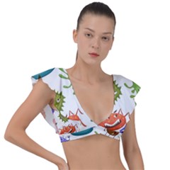 Dangerous-streptococcus-lactobacillus-staphylococcus-others-microbes-cartoon-style-vector-seamless Plunge Frill Sleeve Bikini Top by Salman4z