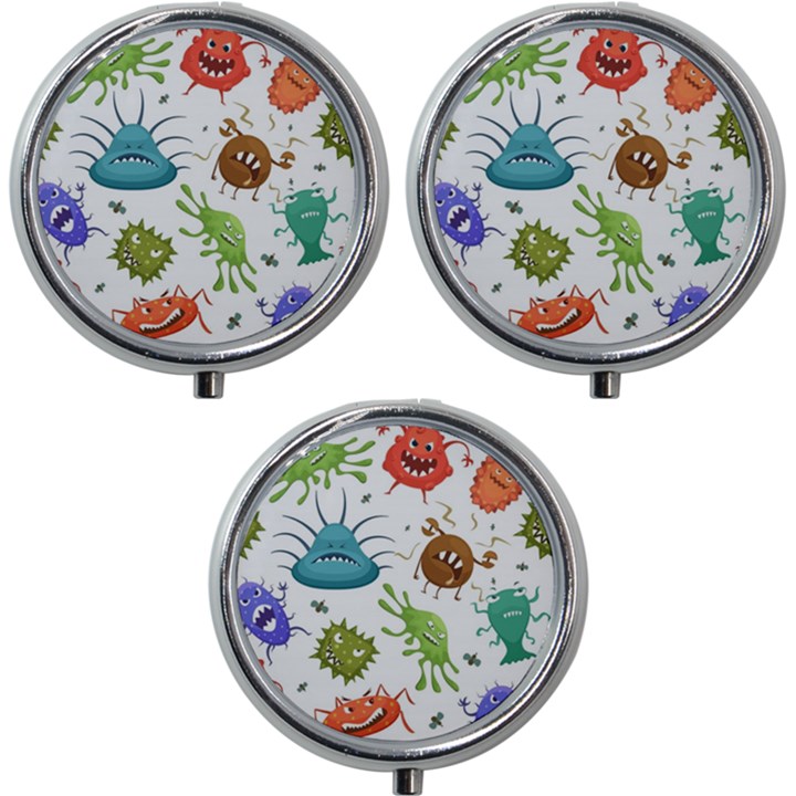 Dangerous-streptococcus-lactobacillus-staphylococcus-others-microbes-cartoon-style-vector-seamless Mini Round Pill Box (Pack of 3)