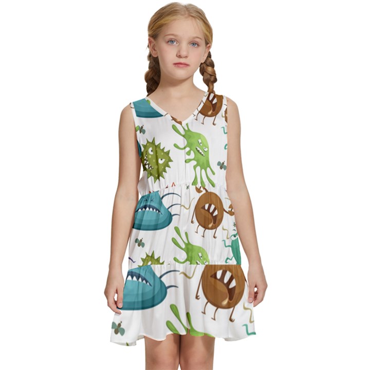 Dangerous-streptococcus-lactobacillus-staphylococcus-others-microbes-cartoon-style-vector-seamless Kids  Sleeveless Tiered Mini Dress