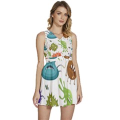 Dangerous-streptococcus-lactobacillus-staphylococcus-others-microbes-cartoon-style-vector-seamless Sleeveless High Waist Mini Dress by Salman4z